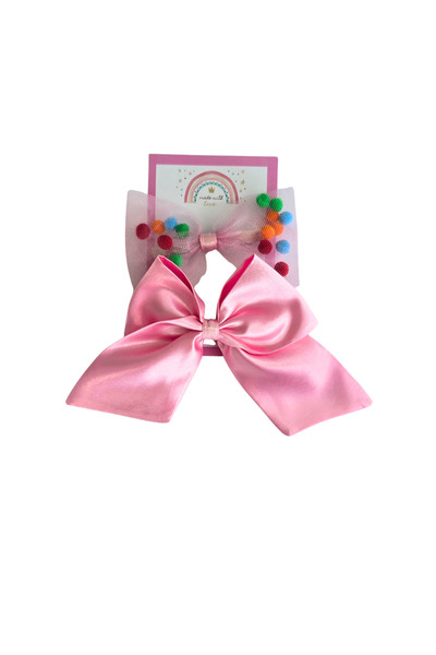 Atelier Nui Mother Daughter Pink Tulle Den Pompom Bow Tie Buckle and Pink Bow...