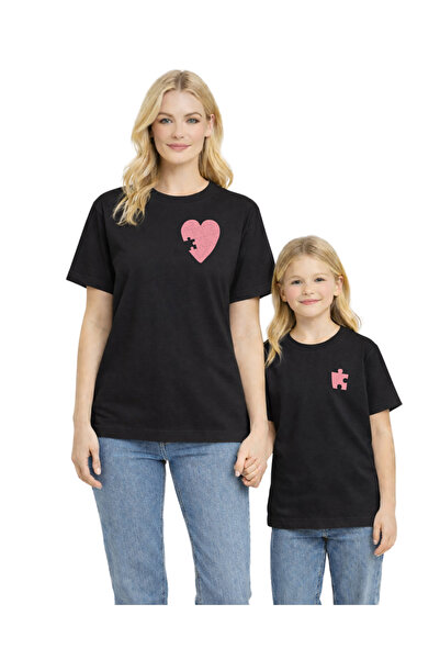 Mügerella Mother Daughter Combination Heart Printed Cotton T-Shirt – Family C...