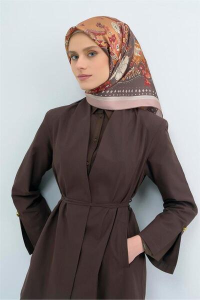 Armine Tivil Pure Silk Scarf Ist 9535 - 36 Brown Powder Batik Pattern