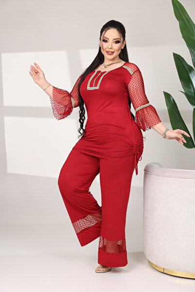 BONİTA FASHİON Women's Plus Size Polka Dot in Tulle Detail Stretchy Comfortab...