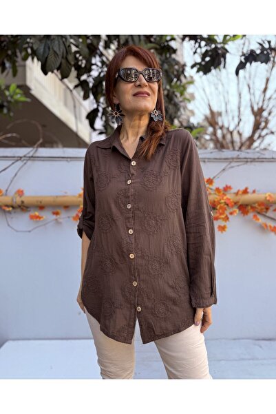 DenizEge Embroidered Patterned Shirt Brown