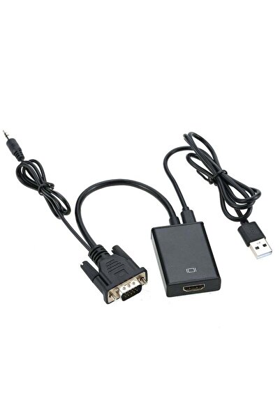 Generic محول صوت VGA إلى HDMI بدقة 1080 بكسل HD TV AV HDTV مع كابل USB أسود
