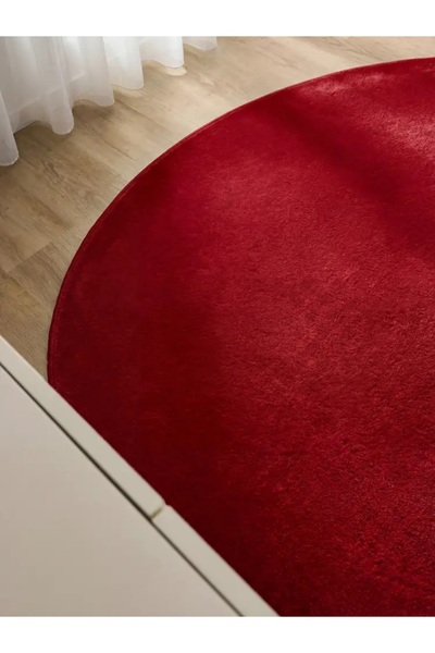 Turkrugs Velora Serisi Kırmızı Yuvarlak Tavşan Peluş Halı – Ultra Yumuşak Kaymaz Taban Modern Peluş Halı