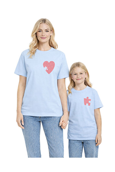 Mügerella تي شيرت Mother Daughter Combination Heart مطبوع قطن – مجموعة عائلية