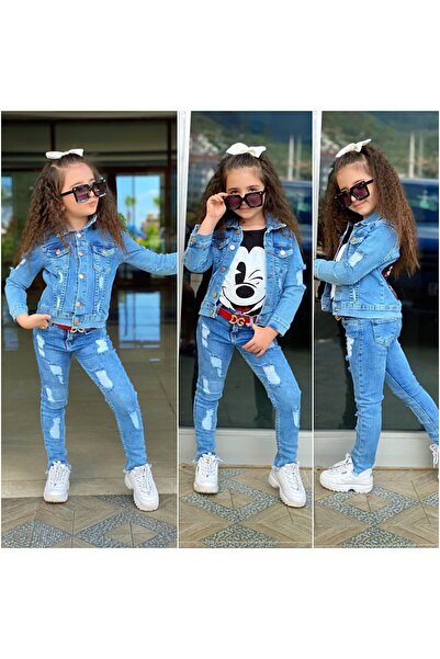 Burçak Butik Стильний святковий комплект із 3 предметів для дівчаток: джинсов...