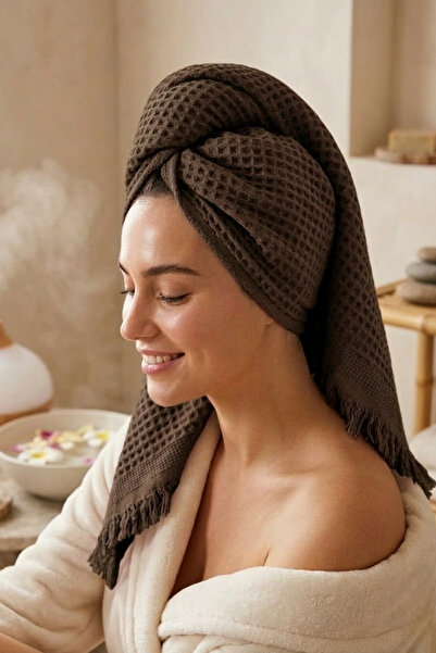 Nilteks %100 Pamuk Waffle Desenli El ve Baş Havlusu - 50x90 cm - Kahverengi