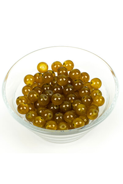 yfhobi 25 Gram- 8 mm Hardal Renk Yuvarlak Cam Boncuk, 1. Kalite (25gr - 35 Ad...