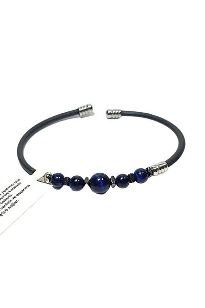Janti Jtaw25Blk1679 Original Blue Opal and Hematite Natural Stone Steel Clasp...