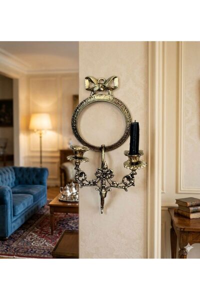 DecoZel PİRİNÇ DÖKÜM İKİLİ DUVAR ŞAMDANI ÇERÇEVE AYNA GOBLEN TAKIP SUNABİLİRS...