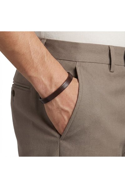 FM 💎   Premium Brown Pu Leather Zamak Men's Bracelet 31833B16D1 - 21 cm
