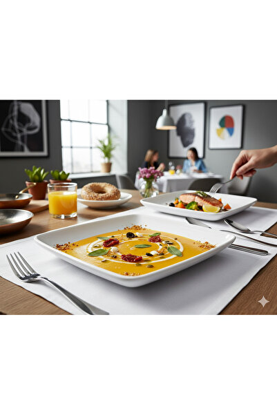 BİODATA 6-Piece Melamine Set 23X23 cm Square Food Presentation Plate - Modern...
