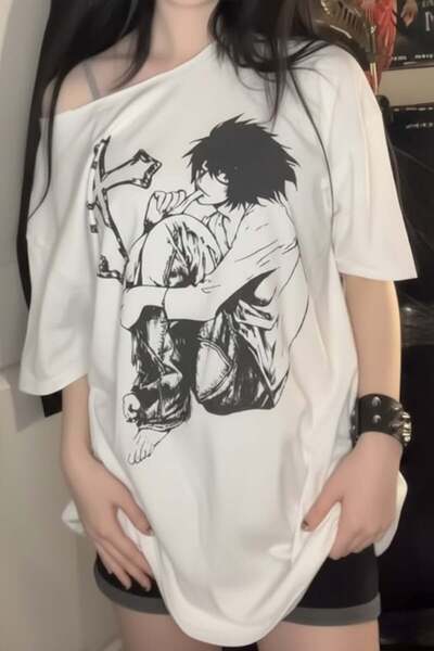 Karakedi Harajuku Anime Death Note Beyaz Kısa Kollu Unisex Body
