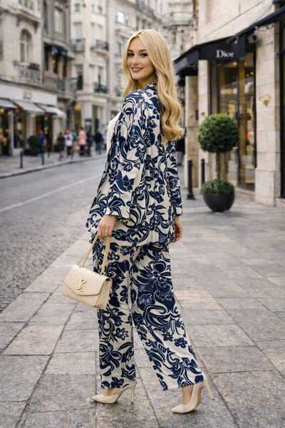 forte bella Patterned Top and Bottom Trend Kimono Set