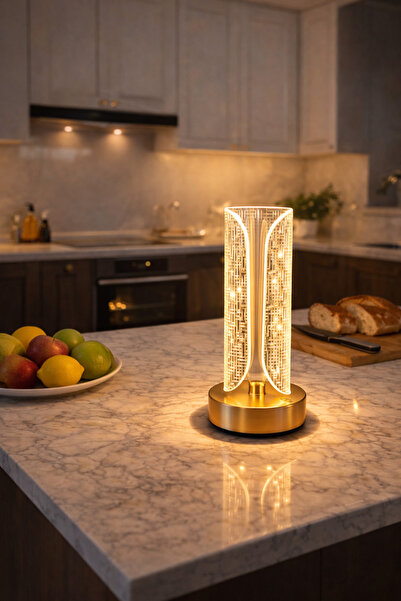 newar Kristal LED Masa Lambası Dokunmatik – 3 Renk Işık Modlu Şarjlı Dekorati...