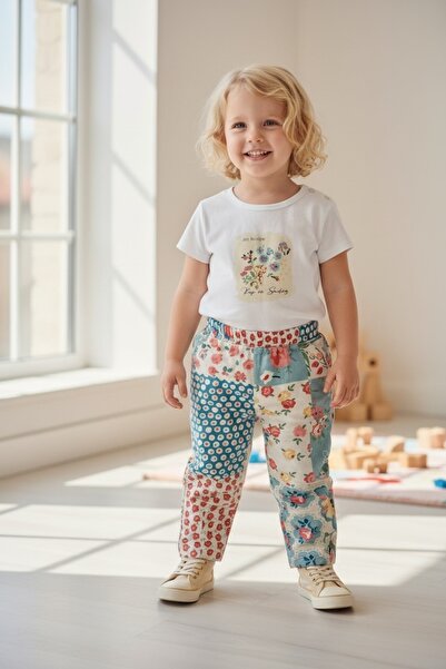 nk kids Patchwork Patterned Pants and T-Shirt Set
