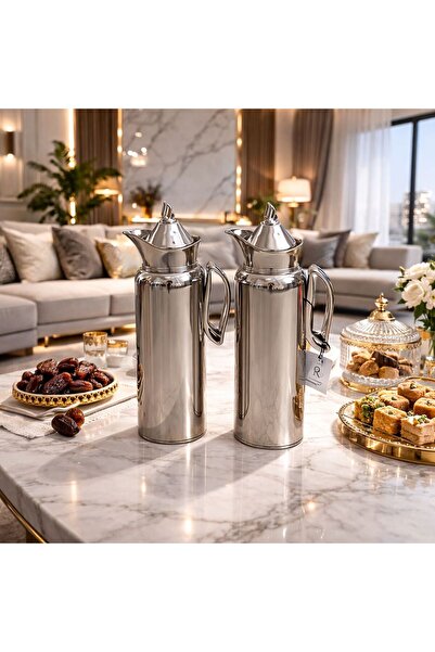 sahal aloula Trend Thermos Set 1 Liter Shiny Silver