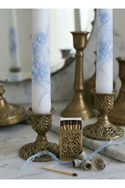 MyBalliStore Blue Blanc Rose Desenli 2'li Şamdan Mumu