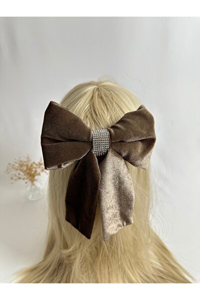 MegssStore مشبك أوتوماتيكي على شكل فيونك من ماركة مينك مرصّع بالأحجار مخمل