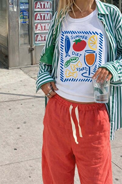 Monila Țesătură premium pentru femei Ecru cu imprimeu supradimensionat tricou