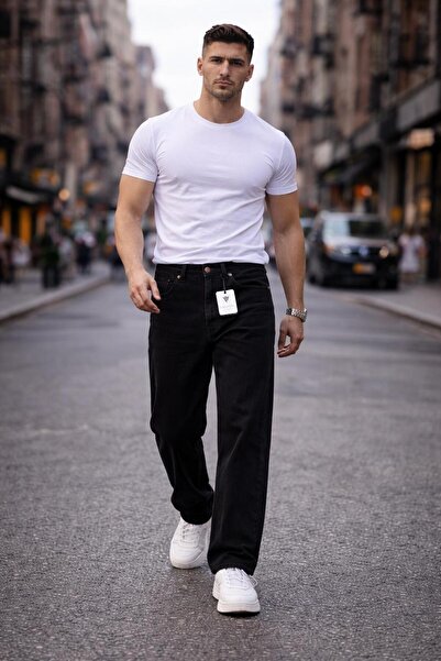 Fashion İstanbul Men's Black Baggy Jean Trousers Comfortable Fit Wide Leg D D...