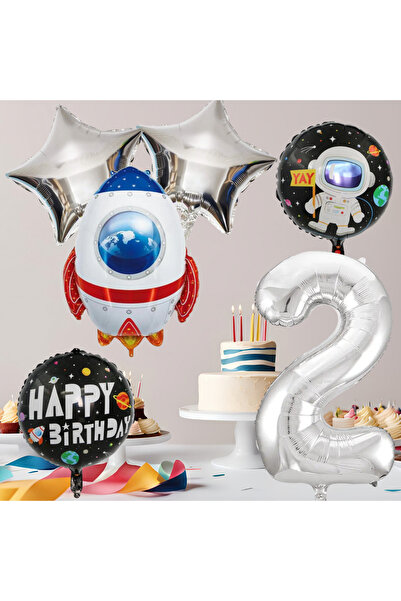 FeyzaDesign 2 Year Old Space Themed Birthday Set Space Foil Shapes Silver Foi...