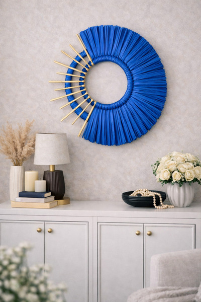 BOHEM Doğal Hasır Duvar Dekoru El Yapımı Şık Tasarım 42 cm Modern Salon Antre...