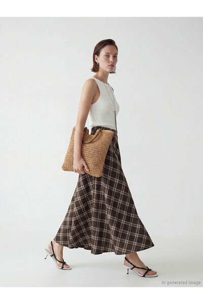 LC Waikiki Yk Plus Farkiyla Zippered Plaid Flared Skirt