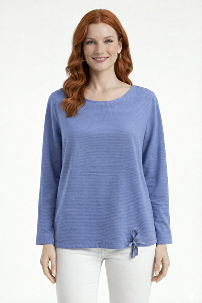 Neden Tekstil Comfortable Fit Blue Women's Blouse with Side Tie Detail