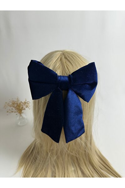 MegssStore مشبك أوتوماتيكي على شكل فيونكة باللون الأزرق الداكن مخمل