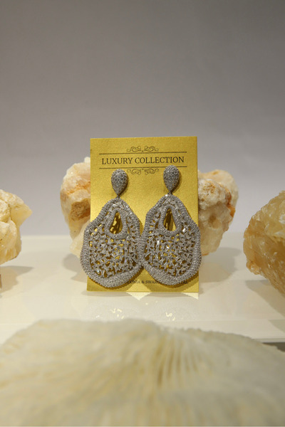 CHARM Crystal Lace Statement Earrings – Sculptural Elegance