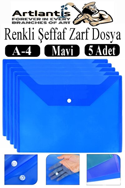 Artlantis Dosar cu capsă albastru A4, dosar plic colorat transparent, 5 bucăț...