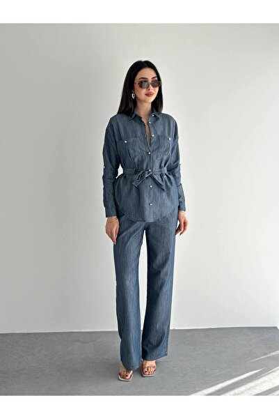 Noa&Noa Linen Denim Rivet Suit-Blue Blue