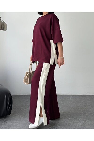 sportiness Modal Fabric Tracksuit Suit with Slit and Garnish