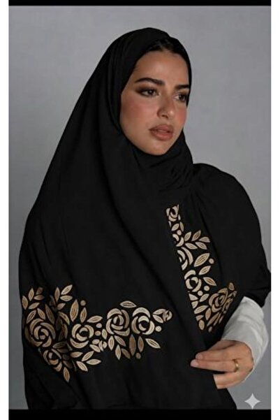 Veil Designer Black voile veil with Japanese fabric, beige rose embroidery. S...