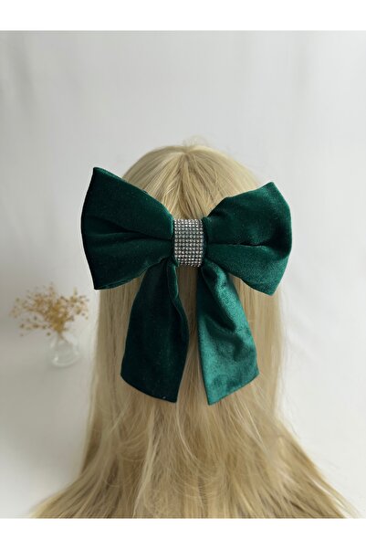 MegssStore مشبك أوتوماتيكي على شكل فيونكة باللون الأخضر الزمردي مرصّع بالأحجا...