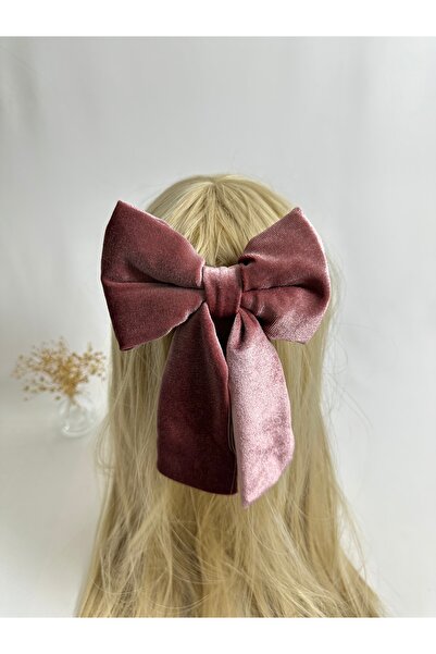 MegssStore مشبك أوتوماتيكي بفيونكة مخمل باللون الوردي الفاتح