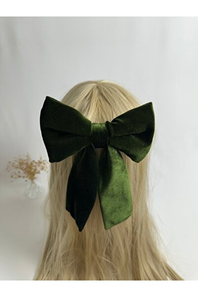 MegssStore إبزيم أوتوماتيكي على شكل فيونكة باللون الكاكي مخمل