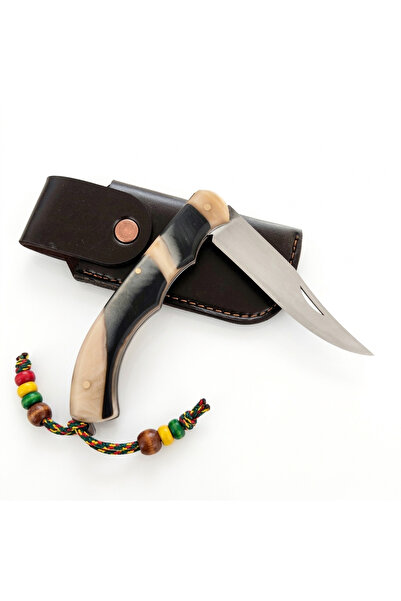 göcen Özel Kemik Saplı Paslanmaz Çelikten Yaylı Çakı Kılıflı Erkekler için Ki...