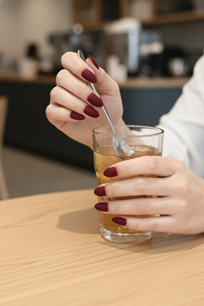 Easy Beauty Kısa Badem Mat Bordo MEDIUM Beden 10 Adet Takma Tırnak Seti