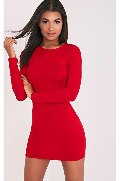 CT STONES Мини червена рокля с дълъг ръкав