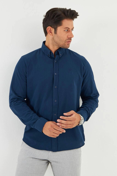 Tam12den Home Men's Zend Club Regular Fit Summer Linen Shirt Navy Blue