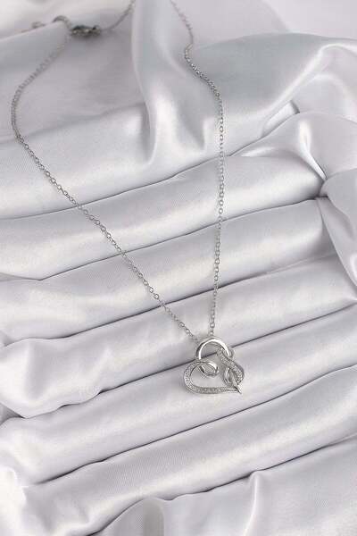 cleovibe 316L Steel Silver Color Chain Zircon Stone Detailed Heart Model Infi...