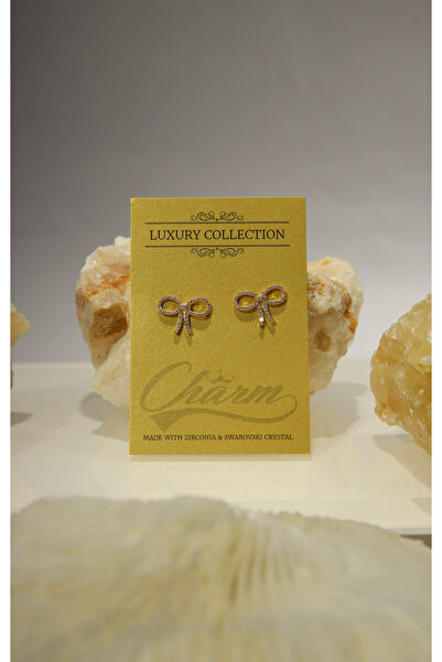 CHARM Golden Bow Earrings – Bow with zircons