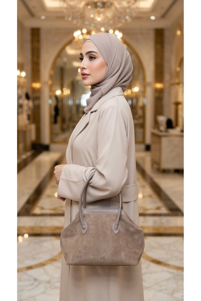 ABAD.HANDMADE Alara çanta bej süet burslu el kol omuz askılı çantası