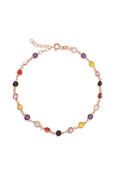 cleovibe Silver Rose Colored Stoned Women's Anklet