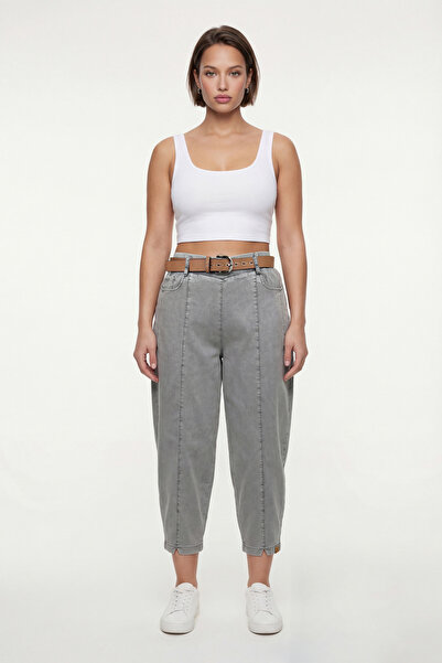 EXİTLİNE Women's Khaki Summer Elastic Waist Shalwar Pants with Belt Accessories