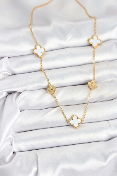 cleovibe 316L Steel Chain Gold Color White and Zircon Stone Clover Women's Ne...