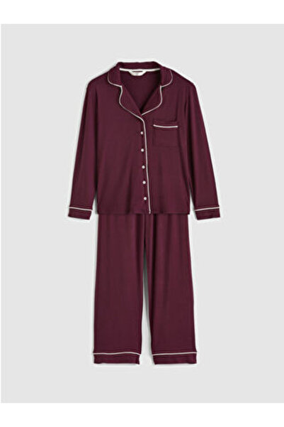 LC Waikiki M1 Sezon Mürdüm Shirt Collar Women's Pajama Set