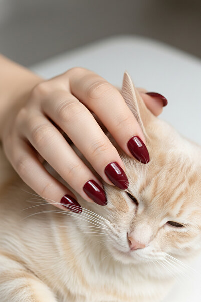 Easy Beauty Kısa Badem Bordo MEDIUM Beden 10 Adet Takma Tırnak Seti - Parlak ...