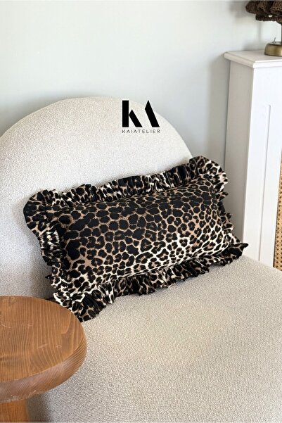 KaiAtelier Κάλυμμα μαξιλαριού από λινό με ριγέ σχέδιο λεοπάρ και βολάν